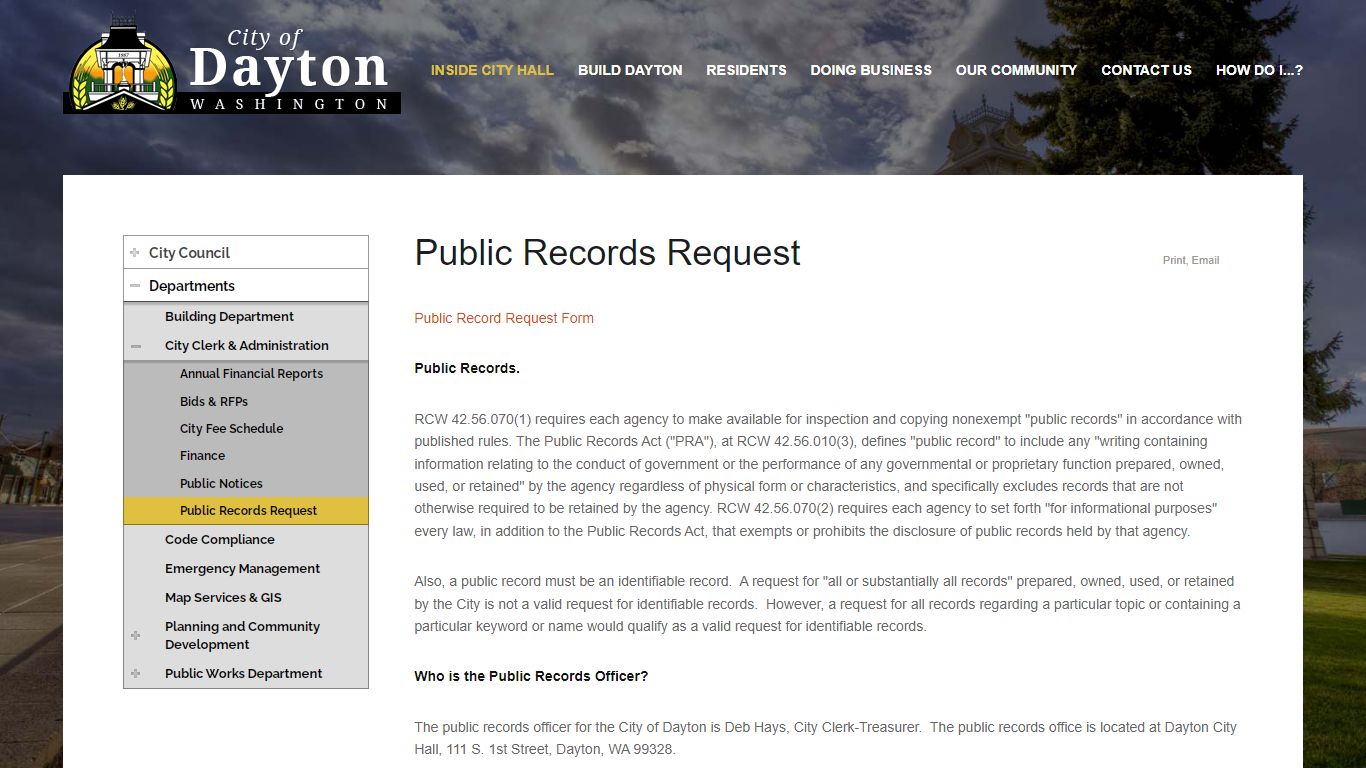 City of Dayton, WA - Public Records Request